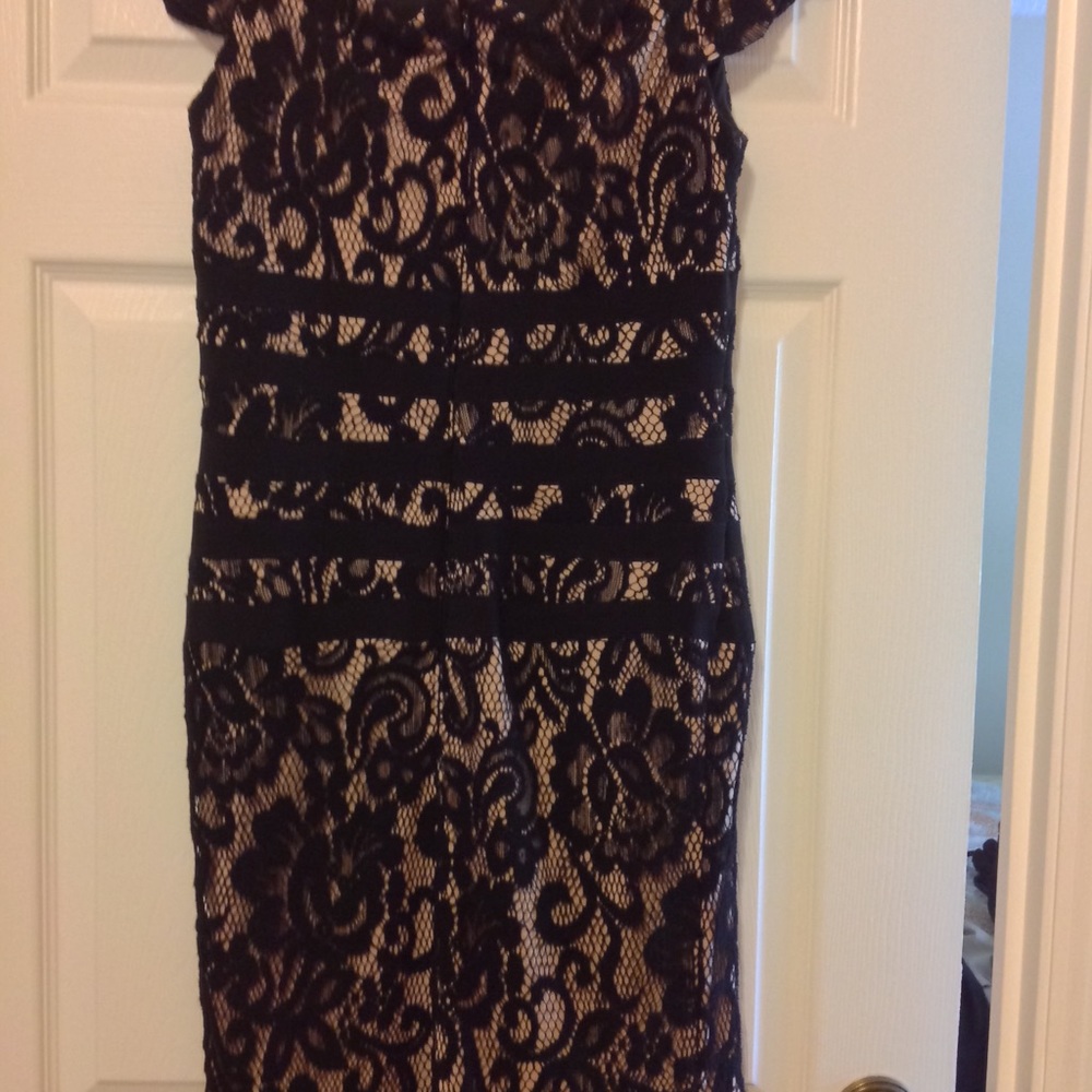 Betsy & Adam black lace gown
